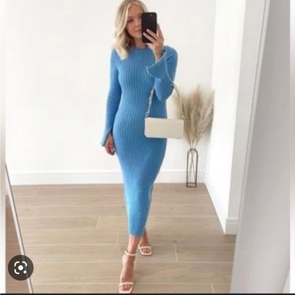 ZARA WOMAN NWT SS22 BLUE RIBBED KNIT DRESS - Picture 5 of 8